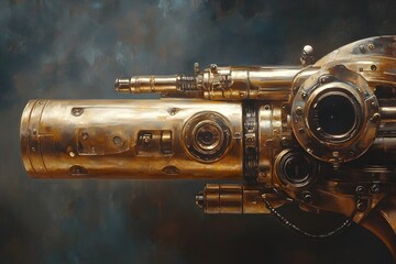 Naklejka premium Vintage Inspired Brass Automaton in Desolate Post Apocalyptic Wasteland