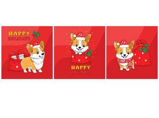 christmas background with corgi dog hand drawn cute illustration vector sketch illustration