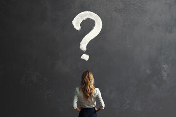 question mark with woman business ethics choice concept