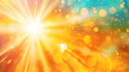 Obraz premium a sunny in center background sunburst of background with sunlight on the background, in the style of light yellow and light orange, lighthearted gold bokeh dust particle