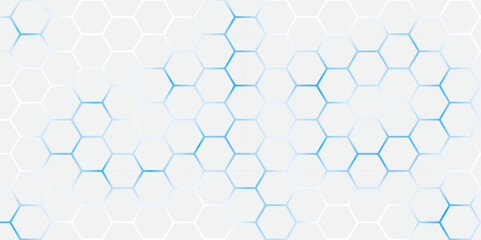 Abstract Hexagon white background , blue light and shadow. Abstract background design with white hexagon and blue light. Abstract. Hexagon. Vector. 