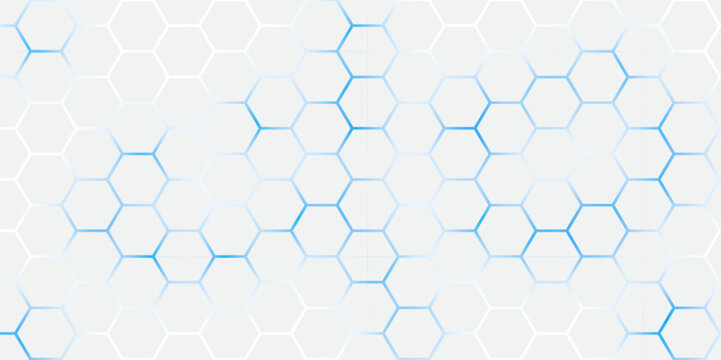 Abstract Hexagon white background , blue light and shadow. Abstract background design with white hexagon and blue light. Abstract. Hexagon. Vector. 
