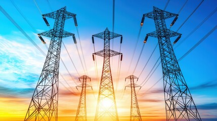 Electricity Transmission Towers at Sunrise