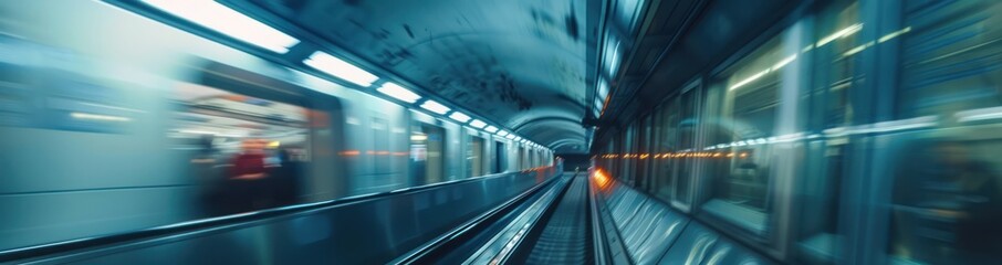 blurred background metro escalator light blue background movement city infrastructure subway blue tunnel speed shot