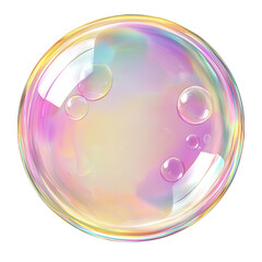 Colorful soap bubble with rainbow reflections, white isolate background