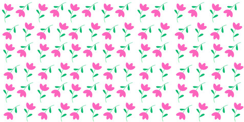 Seamless floral pattern with pink flowers and white background