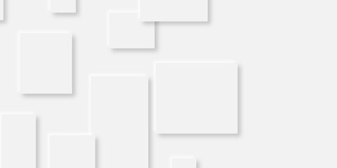 Fototapeta premium Abstract white rectangle shape geometric line background. abstract seamless modern white and gray color technology concept geometric rectangle vector background neomorphism style poster, banner design