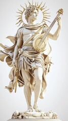 Obraz premium Elegant statue of Apollo, the Greek god of music and arts, holding a lyre, surrounded by a radiant sun.