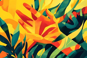 Fototapeta premium Expressive Fluid Hand Signage Against Vibrant Modernist Bauhaus Inspired Nature Backdrop