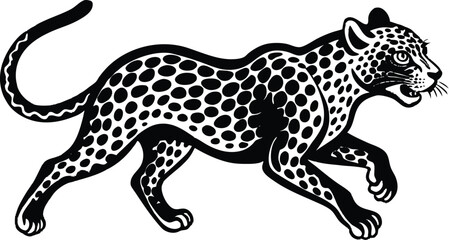 Jaguar sprinting in dynamic motion across a pristine white background