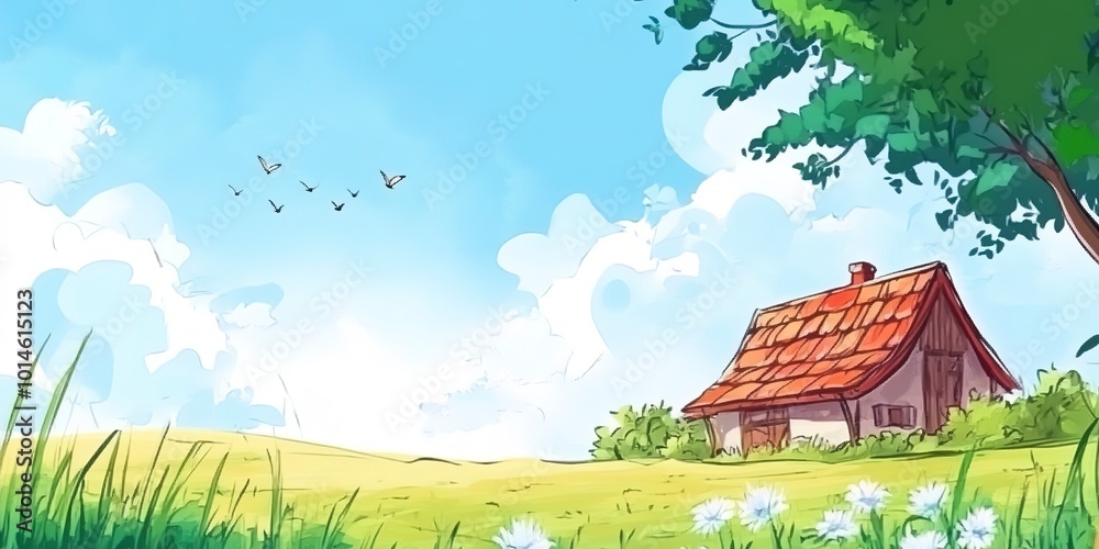 Canvas Prints Watercolor illustration of rural landscape 