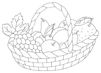Fruit basket graphic black white isolated sketch illustration vector