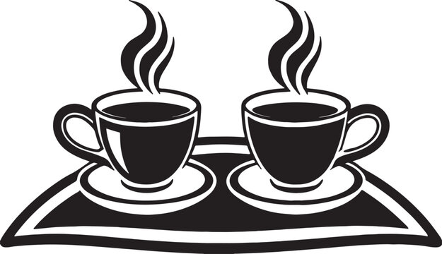 black coffee cups on tray, steaming clip art preview