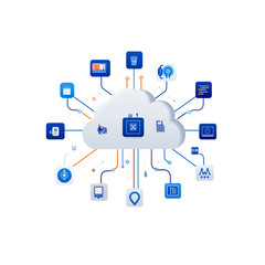Cloud computing network illustration depicting various connected digital services and devices for modern data management and storage solutions.