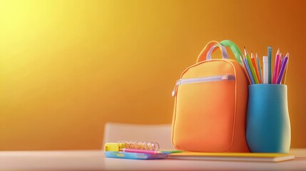 Close-up of a colorful backpack filled with school supplies, resting on a desk, symbolizing the start of the new school year.