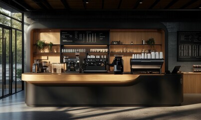 Modern coffee shop interior with espresso machines.