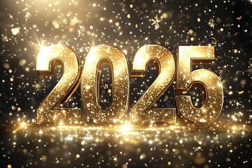2025 Golden luxury number for Happy New Year banner. Template for greeting card, banner, poster. numbers close up. 