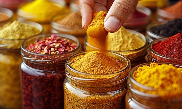 Spices and Flavor: Colorful Jars of Ground Spices