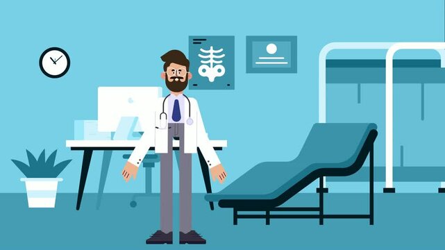 A doctor in hospital. Doctor in clinic. 2d animated character. cartoon character