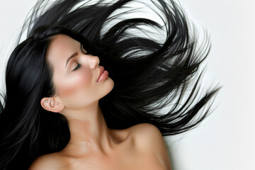 Naklejka premium Radiant Woman with Smooth Skin and Flowing Hair.