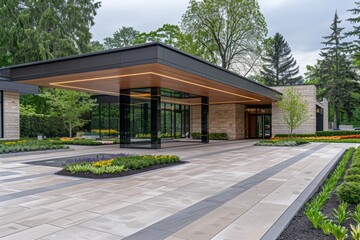 Charming residential building featuring elegant stone and wood architecture for cozy living