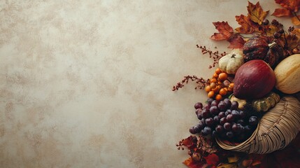 Minimalist Thanksgiving scene with a single cornucopia