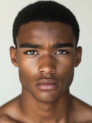 Obraz premium Athletic man with striking features poses against a neutral background