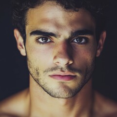 Obraz premium Handsome young man with striking features in a dimly lit setting