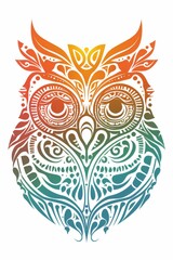 Fototapeta premium Owl head with minimalistic tribal patterns in bright colors.