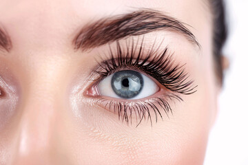 Obraz premium Close up of a female eye and beautiful eyelashes.