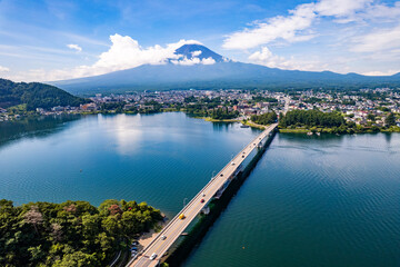View of the lake Kawaguchi in Fujikawaguchiko in Yamanashi Prefecture near Mount Fuji, Japan