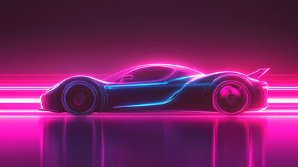Vector illustration of an abstract futuristic neon-glowing concept car silhouette.
