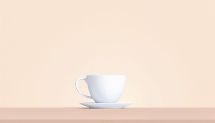 Obraz premium Simple vector illustration of an empty white cup on a table in flat design with smooth lines and pastel colors
