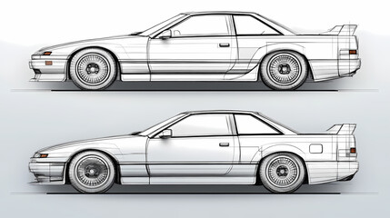 Naklejka premium car thin line drawing different view set