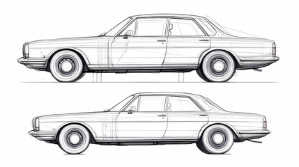 Naklejka premium car thin line drawing different view set