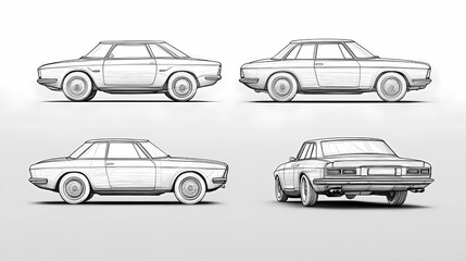 car thin line drawing different view set