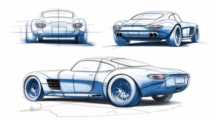 Fototapeta premium car thin line drawing different view set