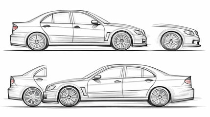 car thin line drawing different view set
