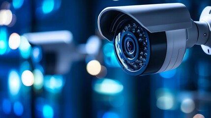 A modern security camera capturing clear images in a well-lit environment, ideal for surveillance and monitoring purposes.