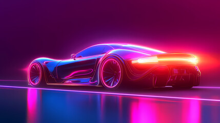 Vector illustration.port car of the future. Concept of neon. A virtual control system that glows. Road traffic. Background for interfaces, logos, banners.
