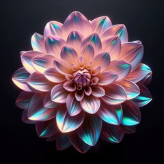 glowing metallic iridescent light pink Dahlia on a white background