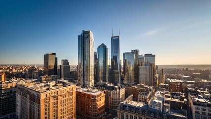 Obraz premium Sunlit Urban Skyline with Striking Architectural Contrasts