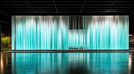 Modern Art Installation with Flowing Fabric and Light