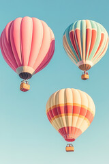 Obraz premium colorful hot air balloon in blue sky background, 3d illustration