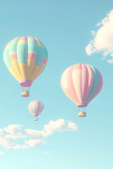 Fototapeta premium colorful hot air balloon in blue sky background, 3d illustration