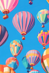 Naklejka premium colorful hot air balloon in blue sky background, watercolor illustration