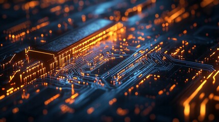 Obraz premium Macro shot of futuristic ciomputer chip UHD wallpaper