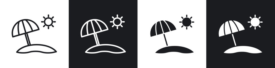 Beach icons set. filled and line illustration
