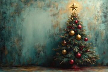 Elegant Christmas Tree with Gold and Red Ornaments