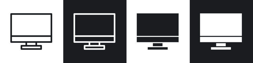 Computer screen icons set. filled and line illustration